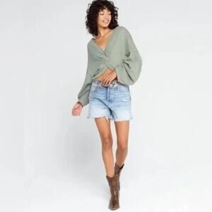 We The Free Womens Sage Green Waffle Knit Fall For You Twisted Top Large